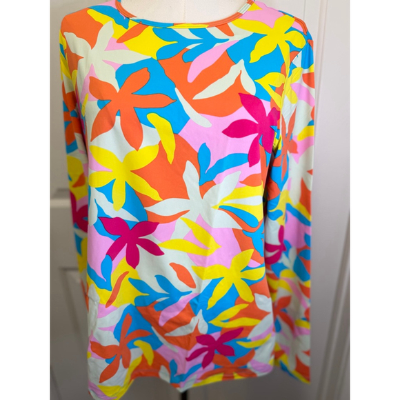 Lands’ End Crewneck Rash Guard Swim Tee L | UPF 50 | Floral | NWT - Picture 3 of 6